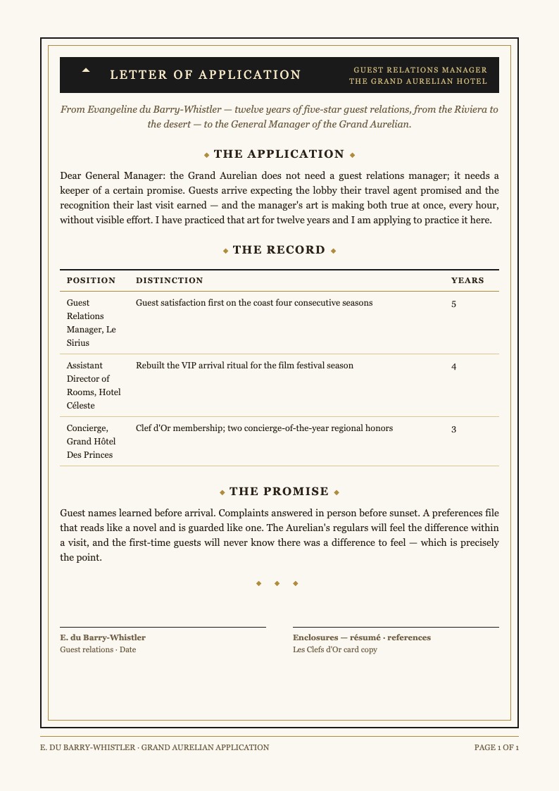 Art deco modern application letter
